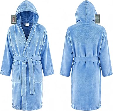 Accappatoio in Spugna con Cappuccio Uomo o Donna 100% Cotone Azzurro Taglia L