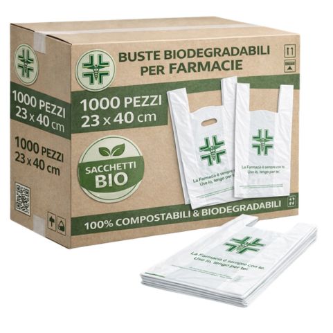 Buste Biodegradabili Compostabili per Farmacia 23x40 cm confezione da 1000 pz