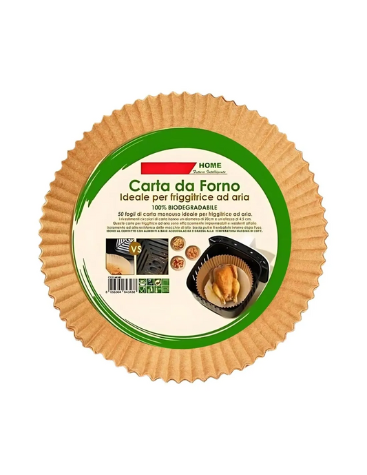 Movida Set 50 Pezzi Carta Friggitrice Ad Aria e Carta Forno Tonda 16x4.5 cm