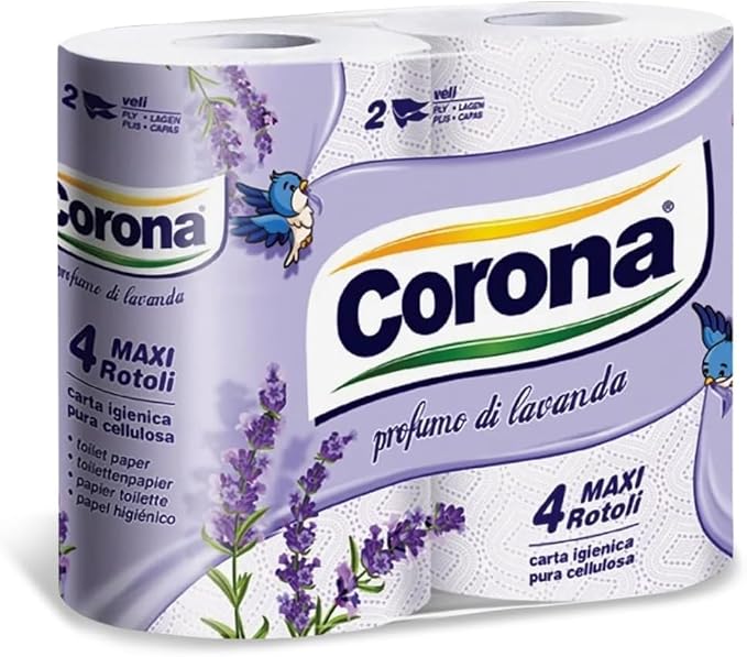 Carta Igienica Corona Profumo di Lavanda 4 Maxi Rotoli 2 Veli di Pura Cellulosa
