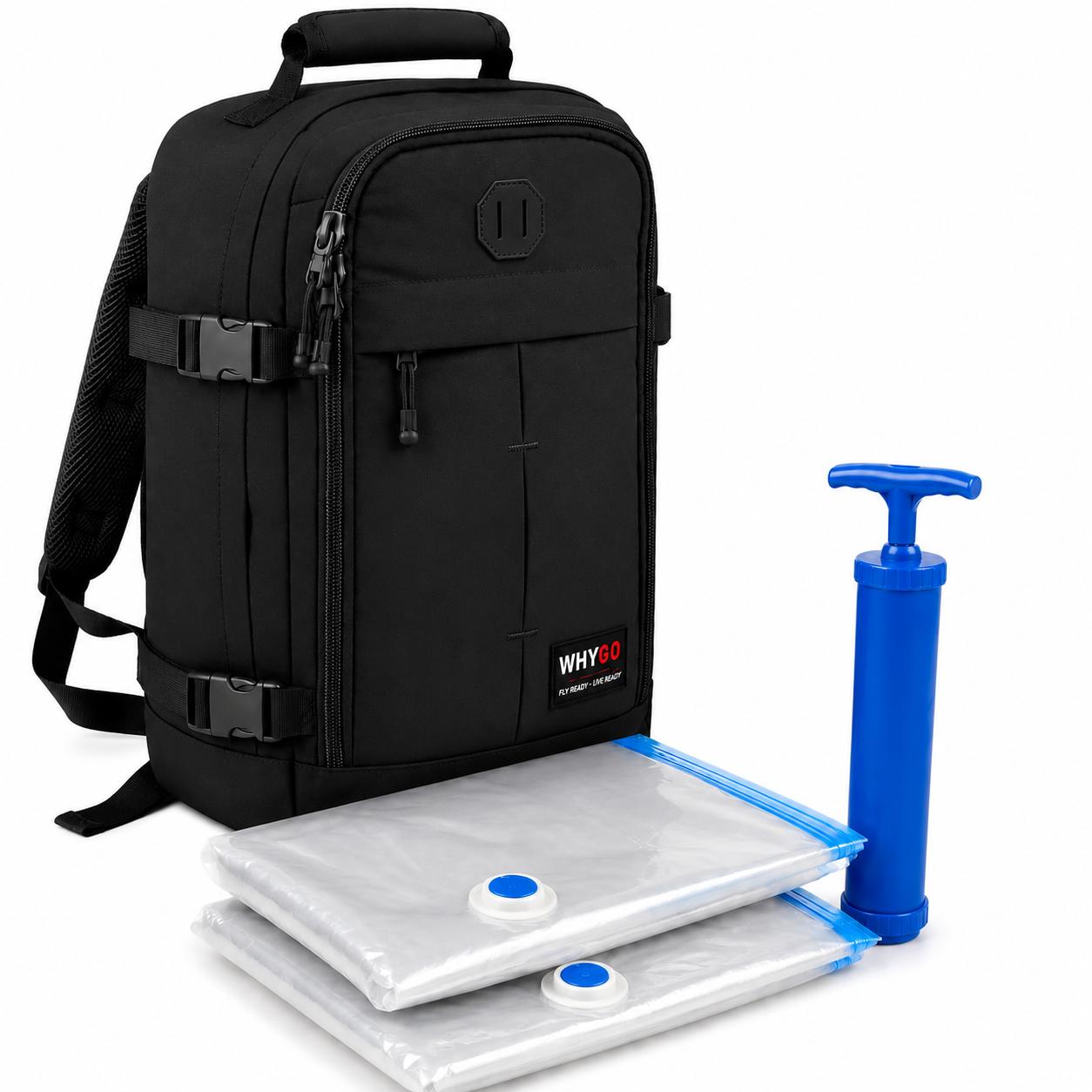 Whygo Zaino da Viaggio 40x30x20 Impermeabile Compatibile Ryanair Colore Nero
