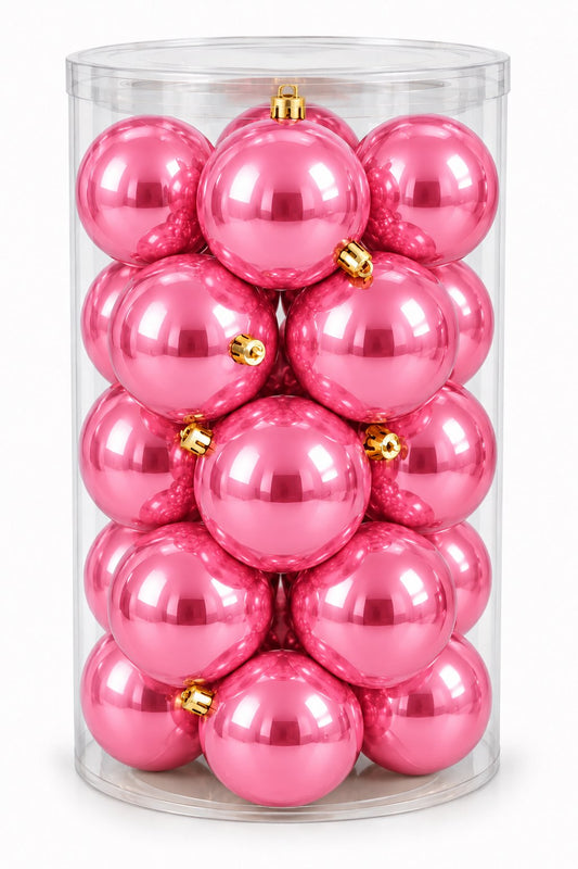 Box 16 Palle di Natale Colore Rosa Lisce di 8 cm di diametro