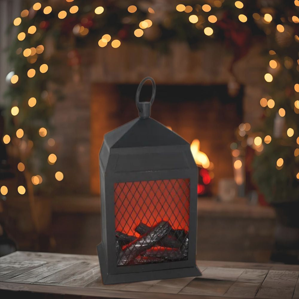 Lanterna Caminetto LED con Effetto Fiamma Realistica 26x14x16 cm Idea Regalo