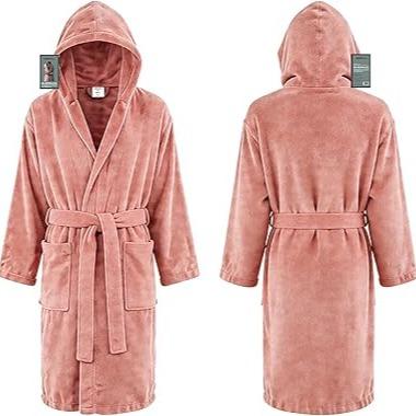 Accappatoio in Spugna con Cappuccio Uomo o Donna 100% Cotone Rosa L