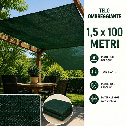 Telo Ombreggiante Verde HDPE Rete Frangisole UV per Giardino 1,5x100 Metri