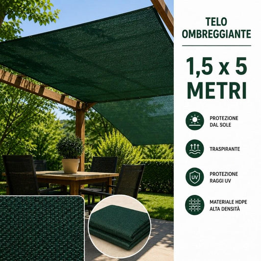 Telo Ombreggiante Verde HDPE Rete Frangisole UV per Giardino 1,5x5M