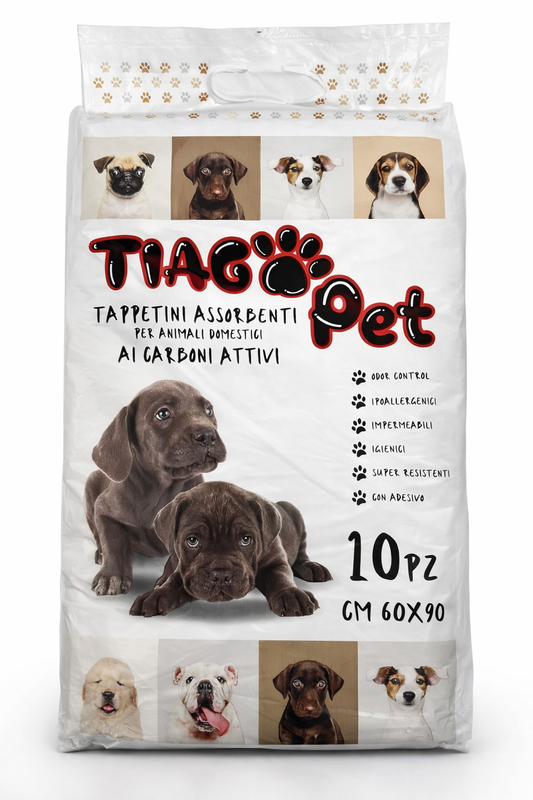 Tiagopet Tappetini Assorbenti per Cani con Carboni Attivi 60x90 cm 10 Pezzi