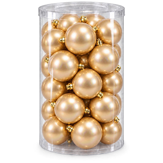Box 12 Palle di Natale Colore Oro Perlato di 10 cm di diametro
