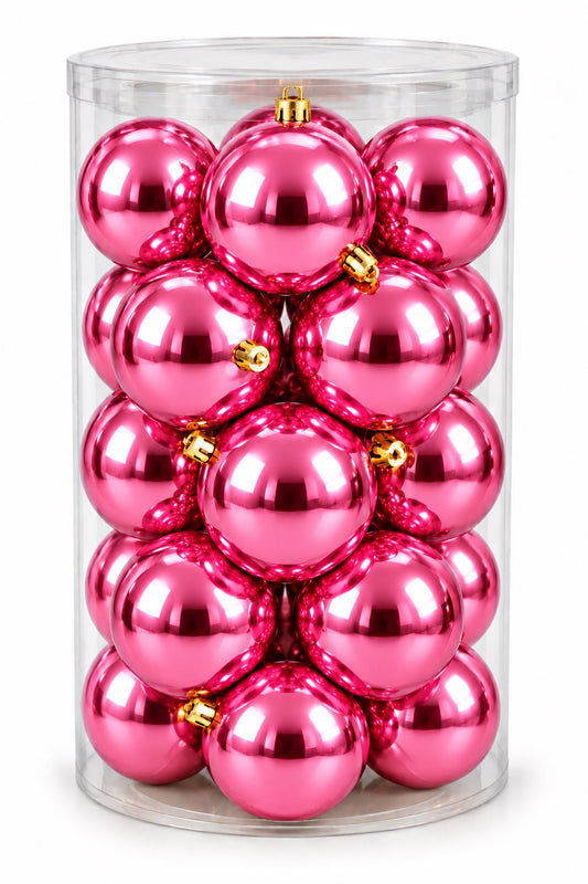 Box 16 Palle di Natale Colore Rosa Metallizzato lisce di 8 cm di diametro