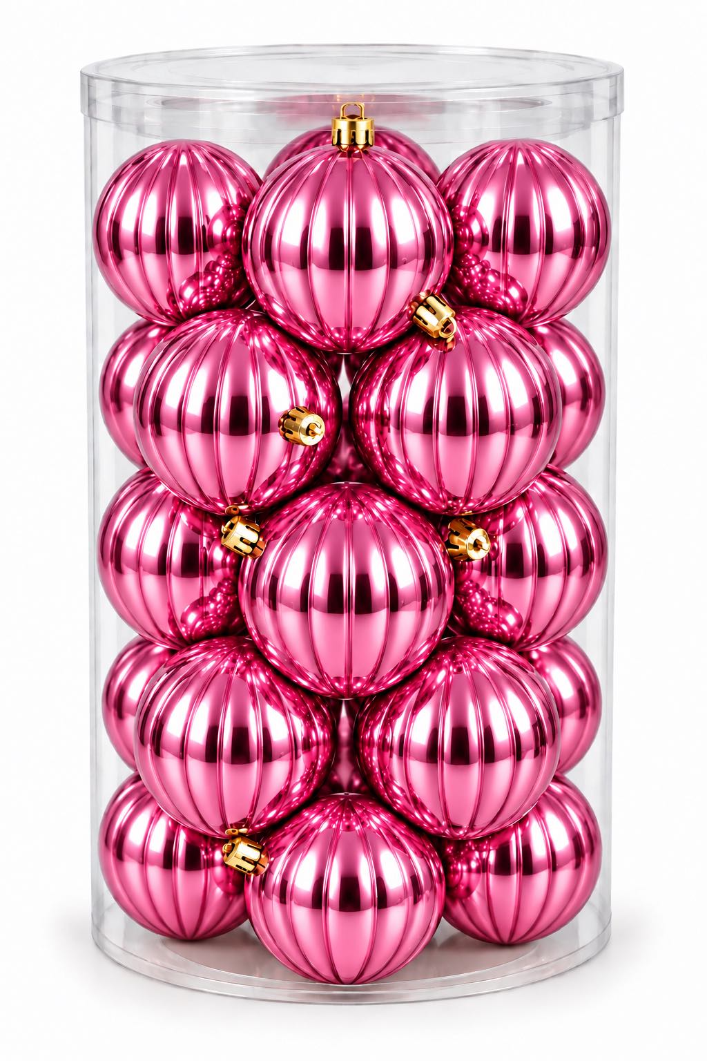 Box 16 Palle di Natale Colore Rosa Metallizzato Rigate di 8 cm di diametro