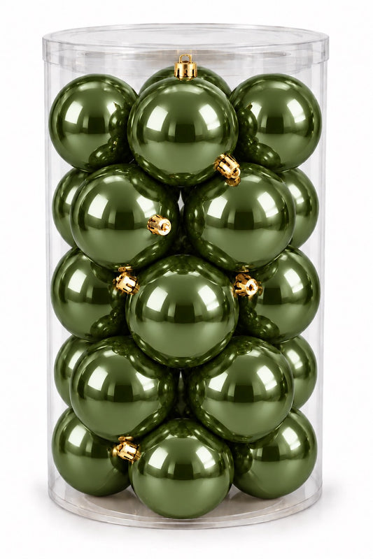 Box 30 Palle di Natale Colore Verde Foresta Lisce di 6 cm di diametro