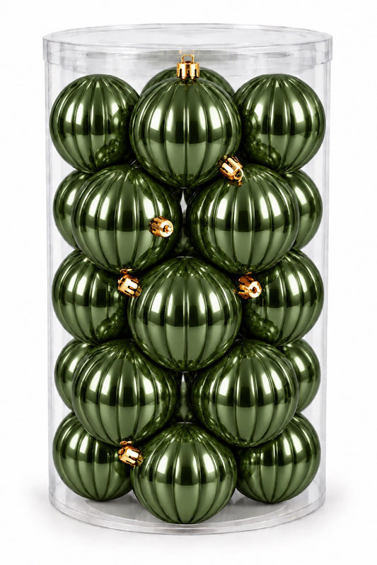Box 12 Palle di Natale Colore Verde Foresta Rigata di 10 cm di diametro