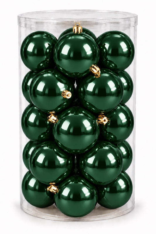 Box 12 Palle di Natale Colore Verde Muschio Lisce di 10 cm di diametro