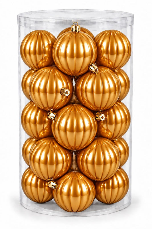 Box 16 Palle di Natale Colore Ramage Rigate di 8 cm di diametro