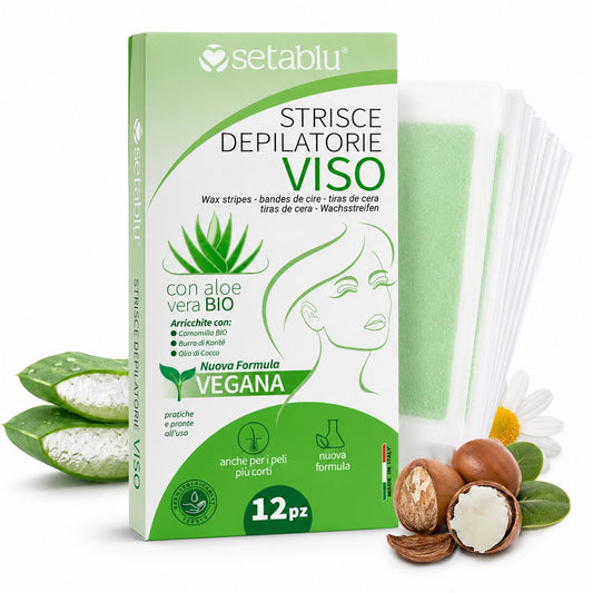 Setablu Strisce Depilatorie Viso con Aloe Vera BIO 12 Pezzi Formula Vegana