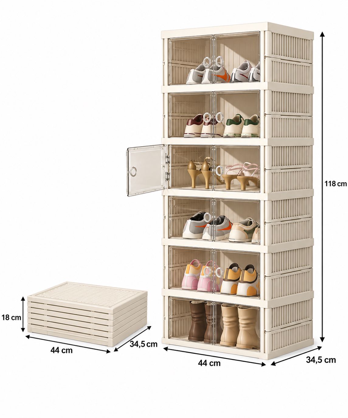 Scarpiera Salvaspazio 12 Vani con Ante Magnetiche – 44 × 34,5 × 118 cm