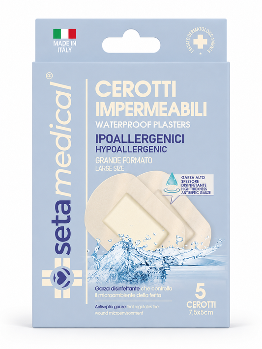 SetaBlu 5 Cerotti Impermeabili Waterproof Ipoallergenici Grande Formato 7,5x5 cm