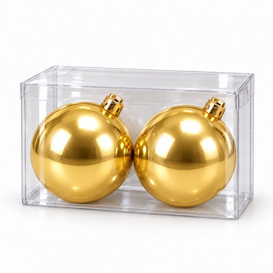 Box 2 Palle di Natale Colore Oro Metallizzato Lisce di 12 cm di diametro
