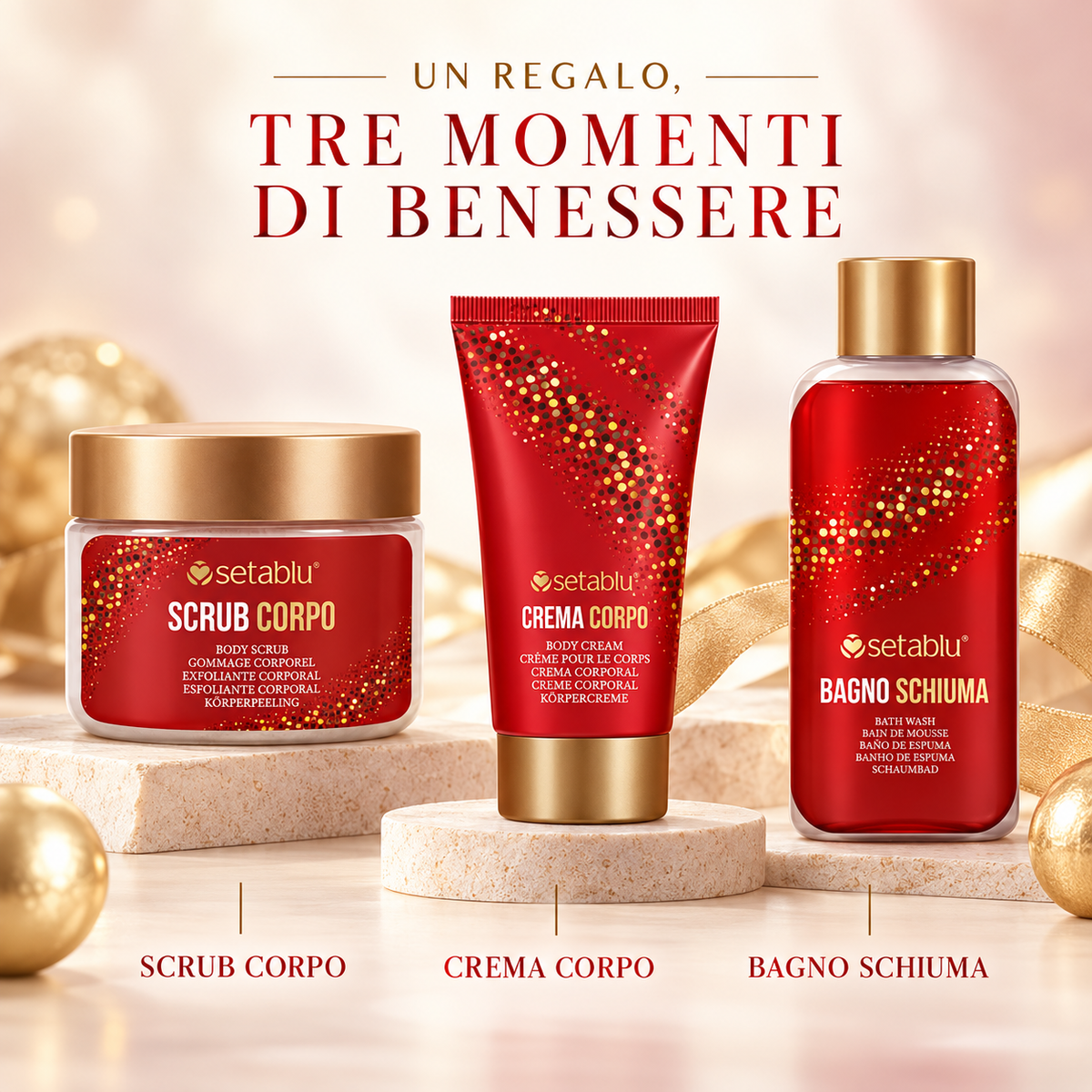 Set Corpo Scrub 100 ml + Crema Corpo + 50 ml + Bagno Schiuma 100 ml  Idea Regalo