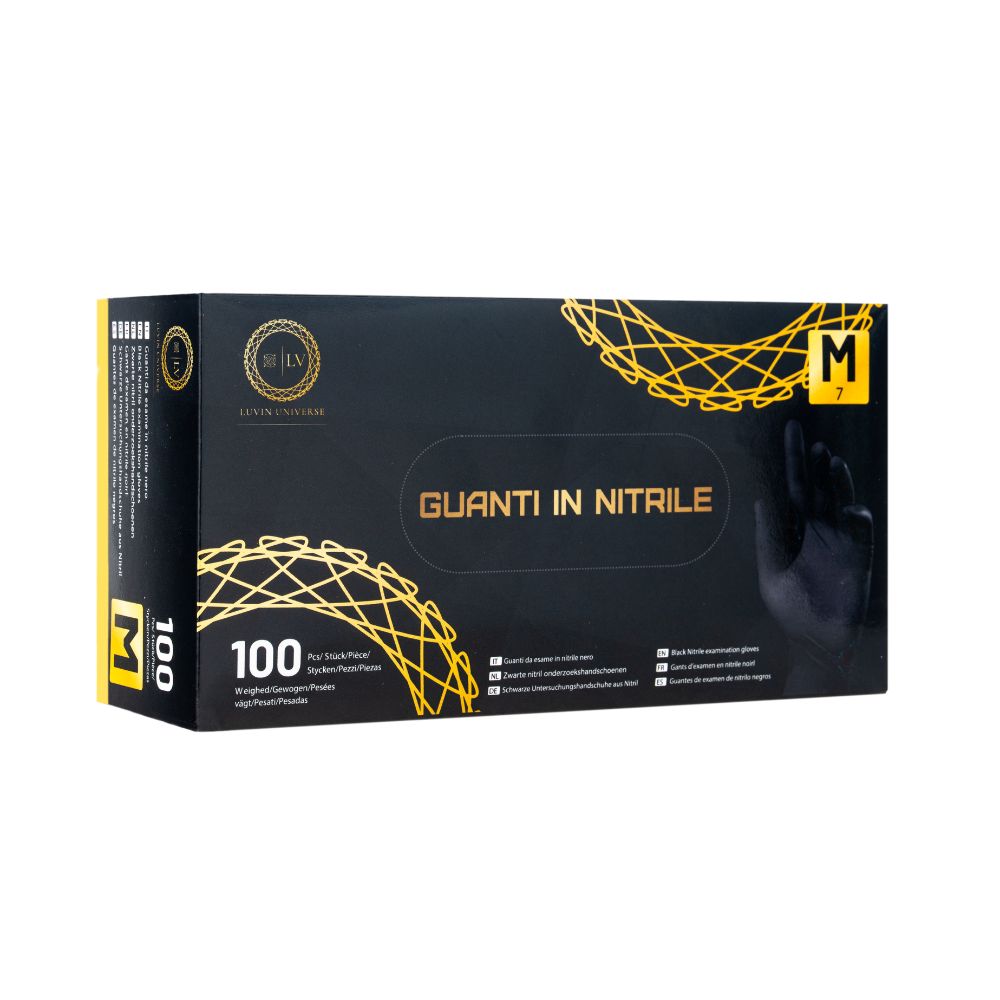 Luvin Guanti in Nitrile Colore Nero Senza Polvere TG M Box da 100pz