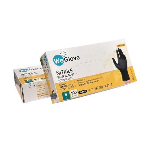 WeGlove Guanti in Nitrile Colore Nero Senza Polvere TG S - Box da 100pz