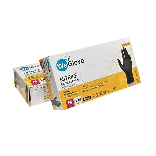 WeGlove Guanti in Nitrile Colore Nero Senza Polvere TG M - Box da 100pz