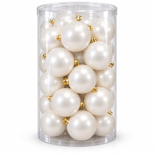 Box 16 Palle di Natale Colore Bianco Lisce di 8 cm di diametro