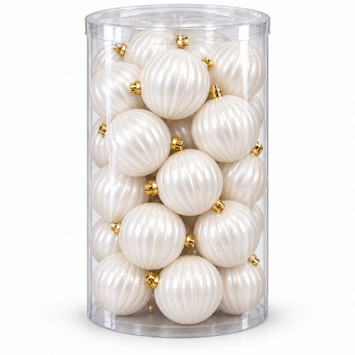 Box 30 Palle di Natale Colore Bianco Rigato di 6 cm di diametro
