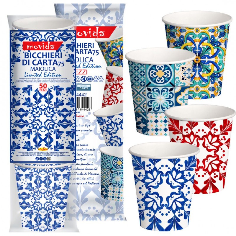 Movida Bicchieri carta Movida maiolica 75 ml x 50 pezzi