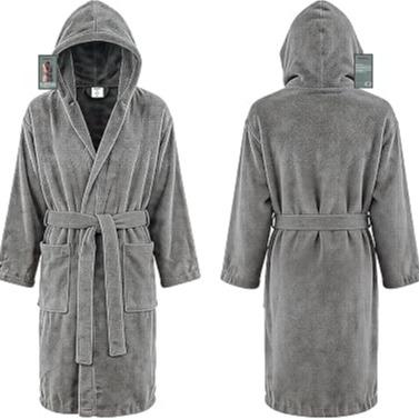 Accappatoio in Spugna con Cappuccio Uomo o Donna 100% Cotone Grigio Scuro XXL
