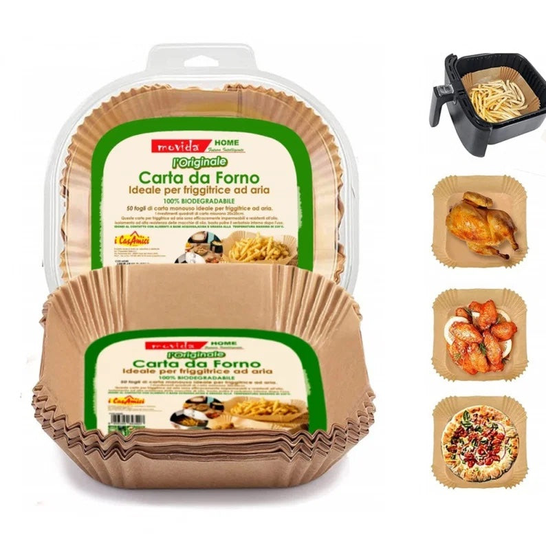 Movida Set 50 Pezzi Carta Friggitrice Ad Aria Quadrata