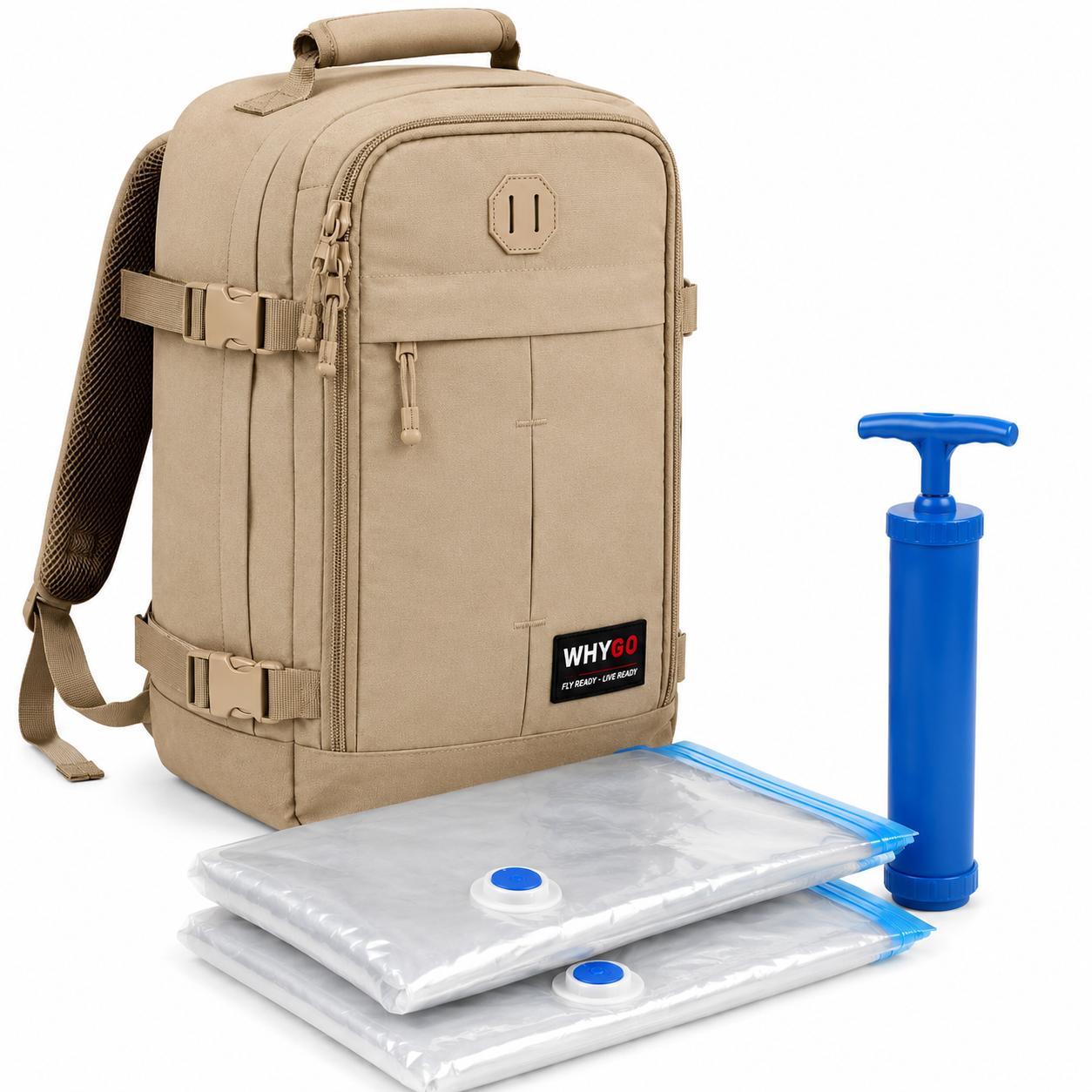 Whygo Zaino da Viaggio 40x30x20 Impermeabile Compatibile Ryanair Colore beige