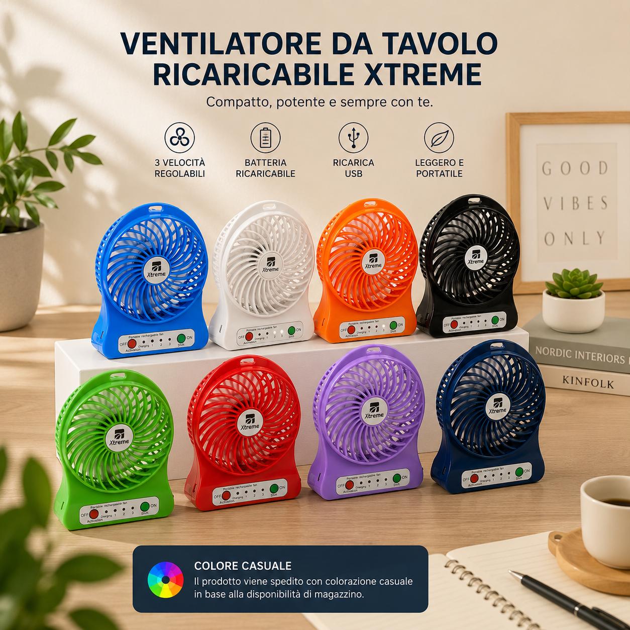 Xtreme Ventilatore da Tavolo Portatile Ricaricabile USB