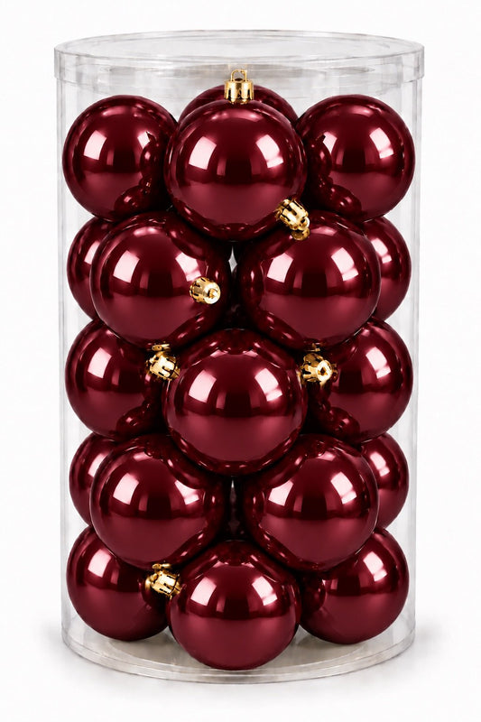 Box 16 Palle di Natale Colore Granata Lisce di 8 cm di diametro